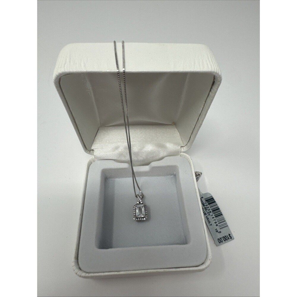 Lab-Created White Sapphires Pendant Necklace 18" 925 Silver NEW Beautiful